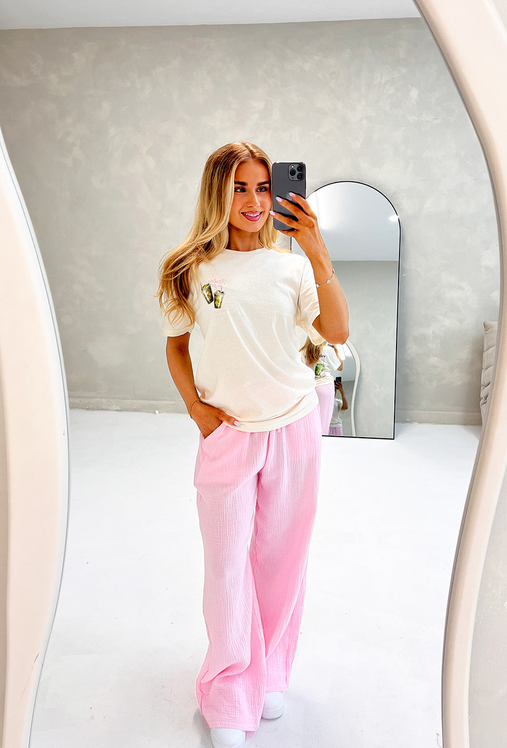 CHEESECLOTH TROUSERS IN BABY PINK
