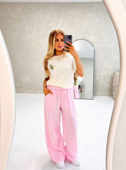 CHEESECLOTH TROUSERS IN BABY PINK