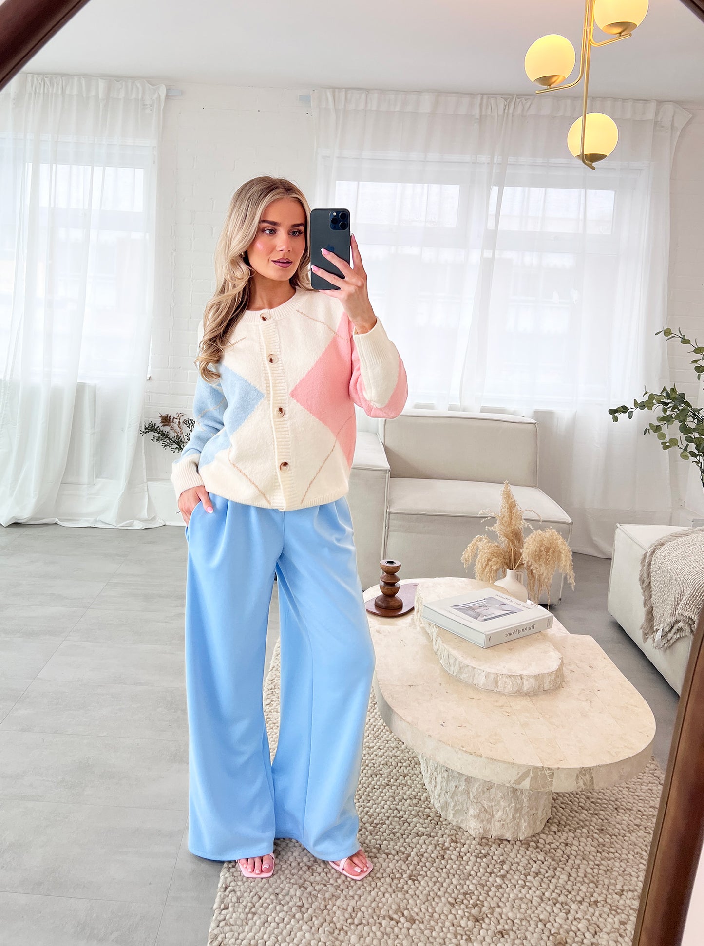 BLUE HIGH WAISTED WIDE LEG TROUSERS - Angeleene